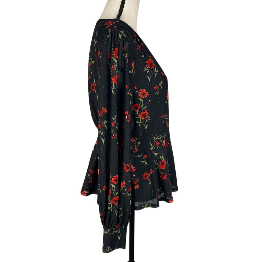 Ember X-Large Top Floral Lined Long Balloon Sleeve Surplice V-Neck Stretch Multi - Picture 6 of 12